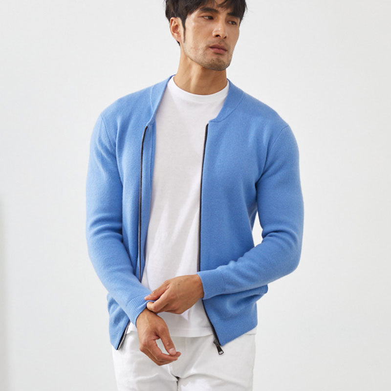 Fallwinter Mens Clothing Short Slim-fit Warm Crew-neck Cardigan Knitted Baseball Jacket