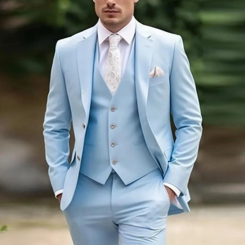 Mens Three-Piece Solid-Color High-End Stylish Suit With A Sophisticated Vibe