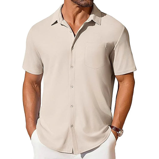 Mens Short-sleeve Button-up Wrinkle- And Crease-resistant Shirt