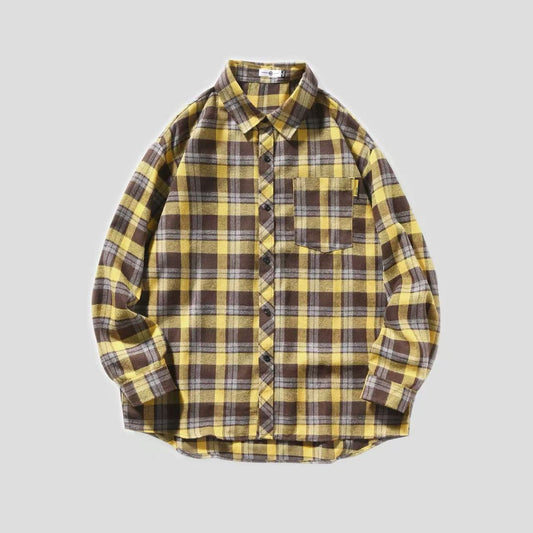 Mens Loose-fitting Casual Long-sleeve Plaid Shirt