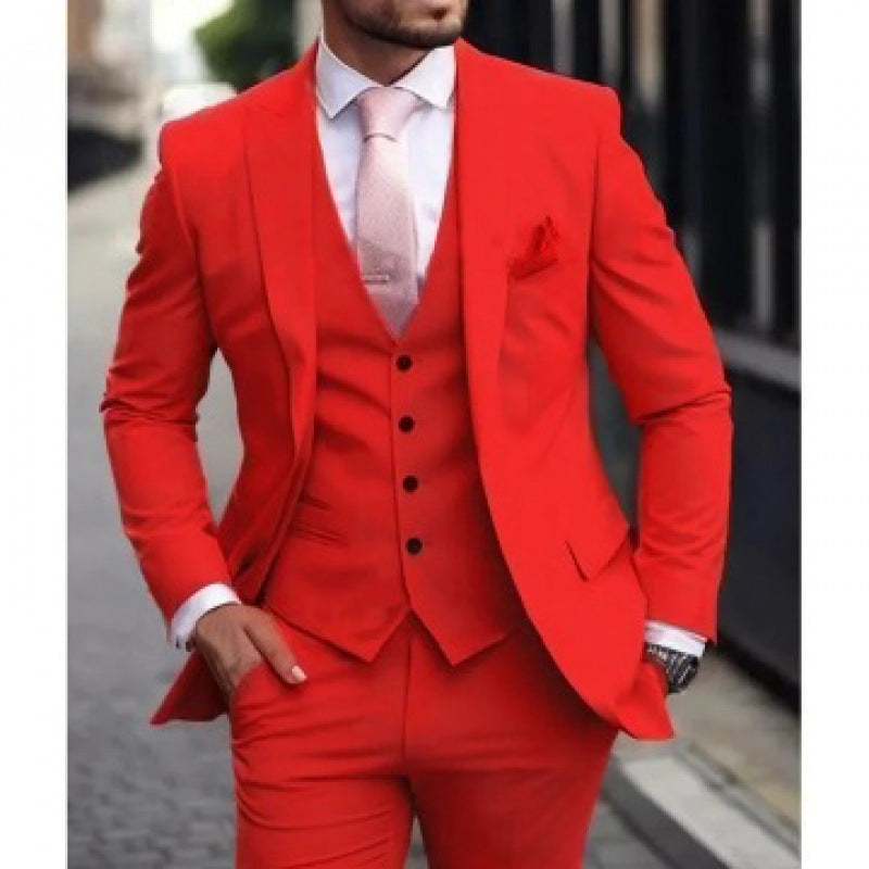 Mens Three-Piece Solid-Color High-End Stylish Suit With A Sophisticated Vibe