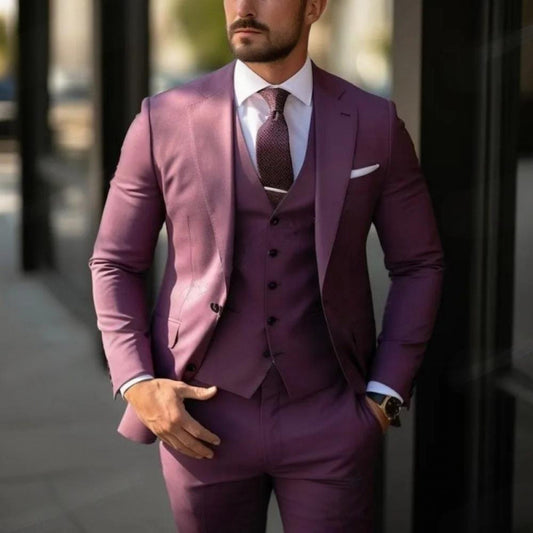 Mens Three-Piece Solid-Color High-End Stylish Suit With A Sophisticated Vibe